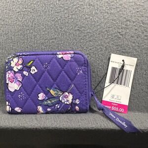 Vera Bradley RFID Small Zip Around Wallet Wild Roses Purple Cotton New NWT